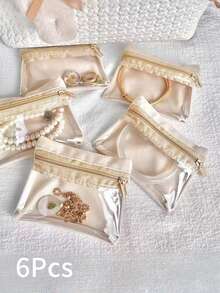 Bộ 6 túi đựng trang sức bằng nhung trong suốt có khóa kéo, thích hợp cho phụ nữ và bé gái, món quà hoàn hảo cho đám cưới và kỷ niệm. - Nhiều màu - Xem 9