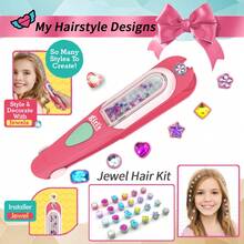 Girls' Hair Styling DIY Set - Magic Braider And 8 Gem Hair Accessories. This Salon Role-Play Set Includes A Children's Automatic Hair Braider That Can Create Pigtails, Twists, And Fishtail Braids, As Well As Various Styling Tools. The Set Contains A Braiding Aid, Comb, Colored Hair Ties, Headbands, Faux Gemstone Beads, And Shiny Hair Clips - All Designed Specifically For Girls To Safely Learn Braiding And Explore Their Creativity.
