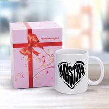 1pc Nastya Heart Ceramic Coffee Mug - Elegant White Cup Coffee, Tea, Hot Chocolate - Durable, Easy-To-Carry Design - Birthdays, Valentine's, Anniversaries - Home, Office, Travel - Trái tim, Văn bản, Nastya - Xem 3