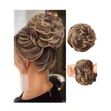 Messy Bun Hair Piece Hair Bun Wavy Curly Scrunchies Chignon Ponytail Hair Extensions Fake Hair Bun Extensions Synthetic Tousled Updo Hairpieces For Women(Light Brown Mix Blonde),LightBrownMixBlonde - 淺棕色混金色 - 查看 2