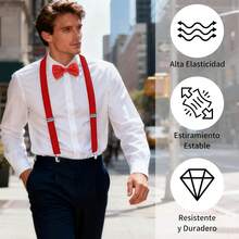 Tirantes de los hombres, Set De Tirantes Sujetadores Y Moño Unisex, Set o Kit de Moño y Tirantes para Hombre, Tirantes de Clip Resistentes en Y Ajustables para Informal y Formal - Beis - Ver 5