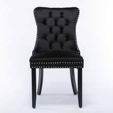 Nikki Collection Modern, High-End Tufted Solid Wood Contemporary Velvet Upholstered Dining Chair With Wood Legs Nailhead Trim 2-Pcs Set, Black, DE2001BK - Black - View 3