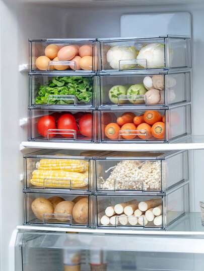 1pc Airtight Moisture-Proof Refrigerator Food Storage Box, Fruit & Vegetable Draining Container With Lid, Kitchen Organizer, Suitable For Refrigerator & Cabinet