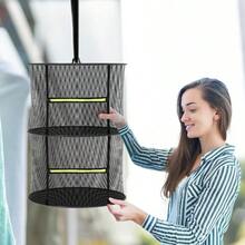 Estante de secado de hierbas de 4 capas, estante de secado colgante de plantas, red de secado de brotes, estante de secado colgante plegable con cremallera verde, tijeras de jardín y ganchos para hierbas, semillas, interior/exterior 60cm - 2 capas - Ver 2
