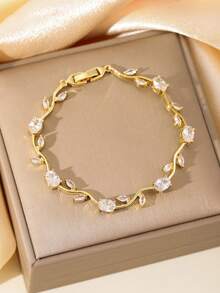 1 件高品质闪亮锆石网球手链，采用独特的叶子设计，电镀不褪色，时尚女士配饰，适合日常佩戴、节日、新娘、母亲节、圣诞节礼物