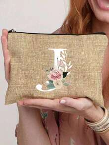 A-Z Clown Letter & Floral Print Cosmetic Bag, Rose Letter Print Art Design, Gift For Girls, Cute Retro Minimalist Letter Pattern Print Storage Pouch, Makeup Bag, Small Item Organizer, Cosmetic Organizer, Toiletry Bag, Clutch, Coin Purse, Foldable Lightweight Storage Pouch, Minimalist Shopping Bag, Teacher Gift Clutch, Nurse/Doctor/Teacher Storage Pouch, Suitable For Personal Travel Cosmetic Organization ,Travel Essential Bag - Multicolor - View 17