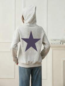 Tween Girl Floral Print Thermal Lined Hoodie Sweatshirt, Autumn