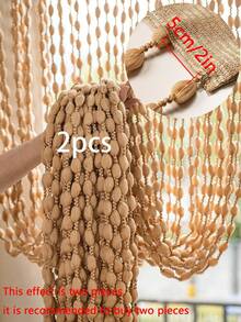 1pc Hanging Yarn Pom Pom Ball Curtain, White, Champagne, Yellow Decorative Door Curtain - Champagne - View 1