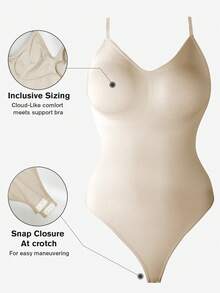 1pc Plus Size Women Slimming Backless Seamless Bodysuit, Sexy One-Piece Lingerie Shapewear For Summer, Under Dress - Apricot - View 4