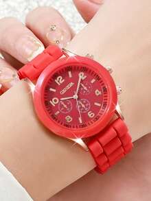 10pcs Minimalist Casual Women's Quartz Watches, A Colorful Dopamine-Inspired Watch Set For Women, Featuring Black/White/Pink/Red/Blue And Other Colored Straps Paired With Matching Dials, Perfectly Showcasing A Sweet And Cool Dopamine-Style Vibrant Feel. - Multicolor - View 6