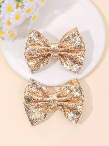 2pcs Shiny Gold Hair Bows For Baby Girls Sparkling Gold Bow Hair Clips Sparkly Glitter Gold Bow Alligator Clips Fashionable Holiday Birthday Party Hairpins Clips Casual Daily Barrettes Baby Hair Accessories - Gold - View 8