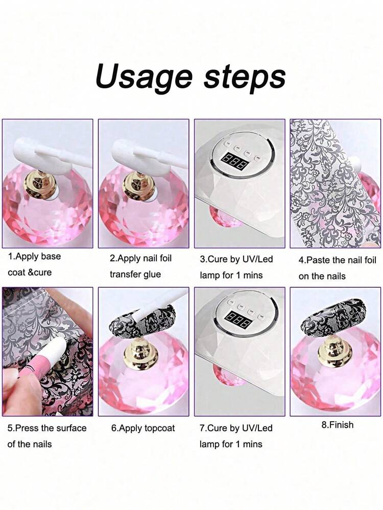 1盒白色蕾丝美甲贴纸套装，包含花瓣复古蕾丝转印纸，DIY美甲装饰配件（不含胶水），美甲用品 - 白色 - 查看 11