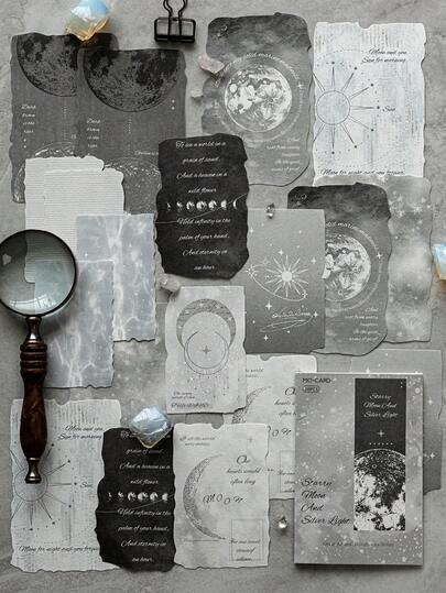 20 Stücke/Packung (10 Muster, je 2) Retro Englische Notizen, Mond Schmetterling Unregelmäßig Sammelalbum Zubehör, Materialien Papier, kleine frische Pflanzen, Blumen, leicht retro Tagebuch, Dekoration DIY Materialien, Hintergrund Dekorationsmaterialien Papier, Schreibwaren Zubehör