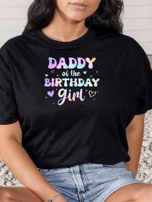 Tie-Dye Geburtstags Familien Partnerlook T-Shirts Papa der Geburtstagskind Tie-Dye Bunte Groovy Geburtstags T-Shirt für Männer & Frauen, Unisex-Erwachsene, Kurzarm, T-Shirt, Schwarz, Klein Grafik T-Shirts Frauen Crop Tops Sommer Outfits für Frauen Sommer Tops T-Shirt