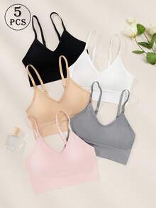 5pcs High Support V Neck Soft Comfortable Breathable Seamless Sports Bra