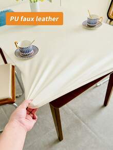 1 块矩形弹性桌布，防水防油，采用米色弹性 PU 皮革材料制成，耐用且易于清洁，适用于餐桌、餐厅、派对和户外花园 - 米色 - 查看 4