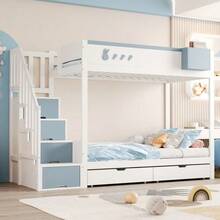 Kids Bed Frames, Headboards & Footboards - White+Blue + Wood + 90cm*200cm - View 4