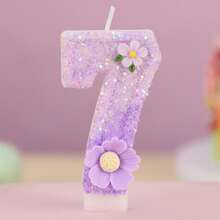 1支浪漫花朵生日蜡烛，高级蜡烛，带有0-9数字，是浪漫派对、生日蛋糕装饰、节日周年纪念派对蛋糕蜡烛的理想之选，闪亮数字蜡烛 - 淡紫色 - 查看 22
