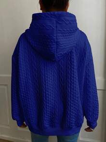Sudadera holgada de manga larga con estampado jacquard de unicolor para mujer talla grande, primavera - Azul-1 - Ver 2