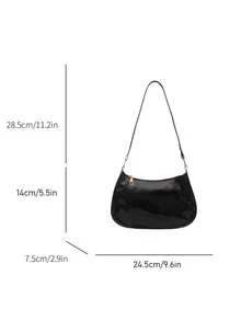 纯色简约拉链单肩包，时尚简约新月形包，拉链单肩包，人造革纯色钱包，酒红色内衣包，新年理想礼物，时尚酒红色内衣包 - 黑色 - 查看 7