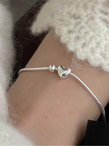 Heart Bracelet For Women,Adjustable Link Bracelet Bangle,Elegant Sterling Silver Bracelet, Heart-Shaped Pendant Bracelet, Simple And Fashionable Jewelry,Summer Beach Ladies Braided Jewelry,Smooth Texture, Not Easy To Rust, Exquisite And Compact, Easy To Adjust, Smooth And Shiny