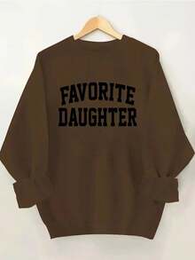 2025FAVORITE DAUGHTER Graphic Print Women's Casual Sweatshirt - Black Round Neck Long Sleeve Pullover, Machine Washable Autumn Winter Warmth, Perfect Gift For Daughters, Sweaters For S, Cozy Winter Apparel, Relaxed Fit Pullover, Comfortable CasualwearSoft And Breathable - 咖啡色 - 查看 11