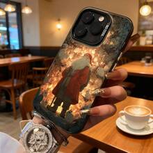 Funda de Teléfono Santa Claus Plateado en el Bosque con Nieve e Impresión de Luz de Fuego para iPhone 14 15 13 Pro Max  Galaxy S23 S24 Ultra, Regalo Ideal para Todas las Estaciones - Negro - Ver 7