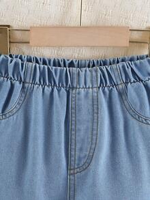 2件套女童休闲Y2K复古风荷叶边吊带背心和破洞牛仔裤套装，适合公园、旅行、海滩、生日派对、街头摄影、春夏穿着。 - 中等水洗藍 - 查看 8