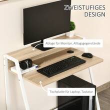 HOMCOM Modern Computer Desk With Shelf And Cable Management, Metal Frame, White Oak 84x45x85cm For Home Office And Study Room