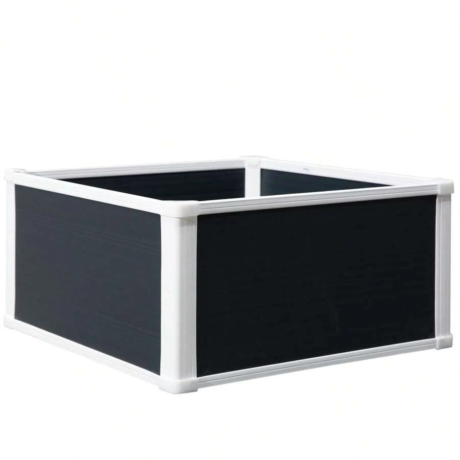 Outsunny Raised Planter, 60x60x30cm Plant Box With Drainage Function, Made Of Plastic For Vegetables And Herbs, Grey - 1 - View 1