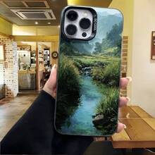 Cubierta de telefono con diseño de paisaje natural azul claro con río y vegetación para iPhone 15 Pro Max ideal para uso diario en cafeterías y salidas casuales - Blanco - Ver 4