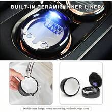 Car Ashtray With Lid, Detachable Auto Smokeless Ash Tray With Blue, Portable Ashtray Vehicle Cup Holder And Vent Home Office, Interior Car Accessories Black Golden - Black & Rose Golden - View 5