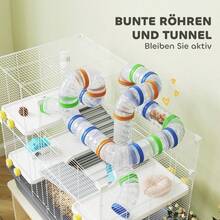 PawHut Dwarf Hamster Cage, 4 Levels, Tunnel System, Hut, Accessories, Top Opening, 78 X 45 X 73, Grey