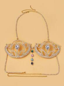 1件彩色水晶身体链，性感镂空胸链项链，夜店魅力比基尼内衣配饰，女士 - 金色 - 查看 7