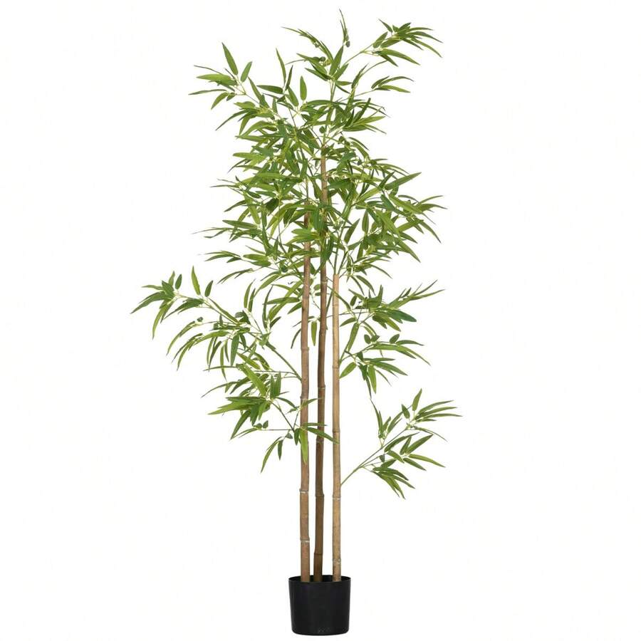 Plantas Artificiais HOMCOM, Bambu Artificial, Planta Artificial de 180cm com 830 Folhas, Planta de Interior, Árvore Artificial, Planta Decorativa de Interior, Verde - 1 - Ver 1