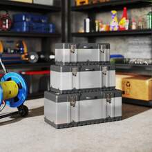 HOMCOM Tool Box, 3-Piece Set, Empty Tool Box With Tray, Handles, Locks, Stainless Steel Tool Box, Black+Silver - 1 - View 6