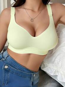 3件装休闲舒适简约露背文胸，高弹针织面料透气成熟优雅法式风格女士打底衫，无钢圈宽松百搭防下垂文胸 - 彩色 - 查看 5