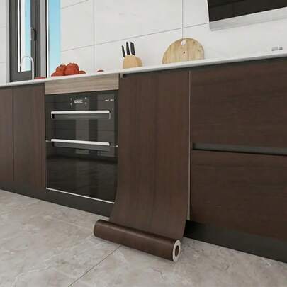 1M/3M/5M Walnut Wood Grain Background Decoration Cabinet, Table And Chair Renovation Wallpaper