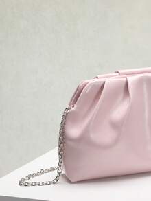 1 Stück skulpturaler Stil Tasche Herbst/Winter Neu Hochwertige rosa Ölleder PU Clutch Tasche, einfarbiger minimalistischer Stil Damen Handtasche, europäisch-amerikanische Mode gefaltete Tasche, minimalistischer Damen Clutch Tasche mit Schulterkette - Pink - Übersicht 5