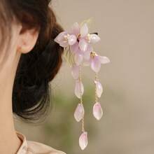 Retro Flower Wooden Hair Stick Chinese Style Tassel Hanfu Hairpin Sticks, Vintage Flower Tassel Clip, Hanfu Decorative Chinese Hair Accessories For Women Bride Bridesmaids - 粉色 - 查看 5