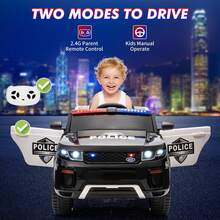 Huisuilinss Ride On Cop Car,12V Electric Cop Car,Battery Powered Cop Car,Ride On Truck For Kids With Remote Control,Megaphone,Flashing Light,Handle,Spring Suspension,Music,Ride On Toys - Black - View 4