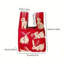 Women Thick Knitted Handbag - Winter Snowflake And Snowman Pattern Tote Bag, Green And Red Snowflake Design, Sturdy Knitted Fabric, Open Women Handbag, Suitable, New Year, Daily Use - Festive Winter Accessories (Green/Red) - Durable And Easy To Care Handbag, Women, Knitted Tote Bag With Snowman And Snowflake Pattern, Versatile Choice Shopping And Casual Outings - 喜慶紅兔 - 查看 2