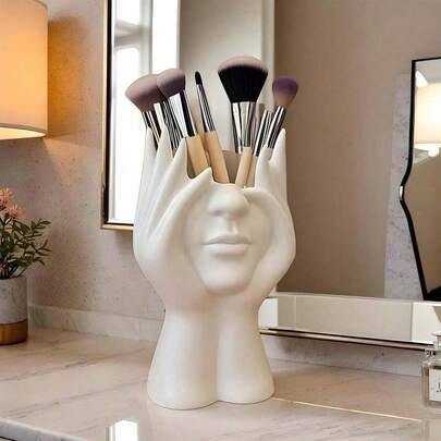 1 Cute And Creative Facial Makeup Bucket, Desktop Makeup Brush Storage Box, Makeup Storage Rack, Makeup Brush Storage Box, Suitable For Bathroom Dressing Table