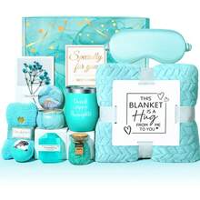 Unique Care Gifts For Women,Relaxing Spa Gift Basket Set,  Bath Sets Gift, With Stainless Steel Tumbler & Flannel Blanke,9/10/12-Piece,Holiday Gifts,Birthday Gifts For Mom, Sister,Best Friend,Wife,Graduation Gift Boxes - Hồ xanh-12 oz - Xem 3