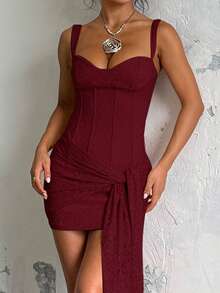 Onicee 夏季连衣裙，酒红色，优雅蕾丝吊带裙，时尚优雅派对礼服，适合情人节、约会、聚会、派对、旅行、度假、海滩等场合。 - 酒紅色 - 查看 2