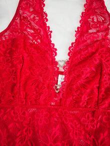 EZNV Christmas Hot ! Red Lace Halter With Boning, Plus Size Flattering Party Wear Top - Red - View 9