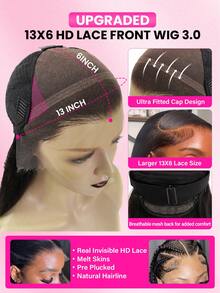 WOWANGEL Invisible Real HD Lace Front Wigs With Baby Hair 26 Inch 250% High Density Water Wave Curly Glueless Wig 13x6 True HD Lace Frontal Human Hair Wig Pre Plucked Melt Skins Glueless Swiss Lace Front Human Hair Wigs For Women Natural Hairline - Natural Black - View 3