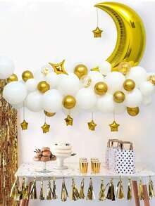 61件套斋月气球套装，包含金色月亮、星星铝箔气球、白色和金色乳胶气球，适合开斋节家居装饰、斋月主题派对装饰，斋月吉祥，斋月快乐，开斋节快乐，开斋节派对 - 彩色 - 查看 8
