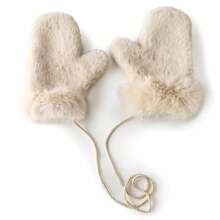 Furry Gloves Winter Korean Version Cute Versatile Plush Warm Gloves Solid Color Mink Fur Mittens - 橘色 - 查看 4