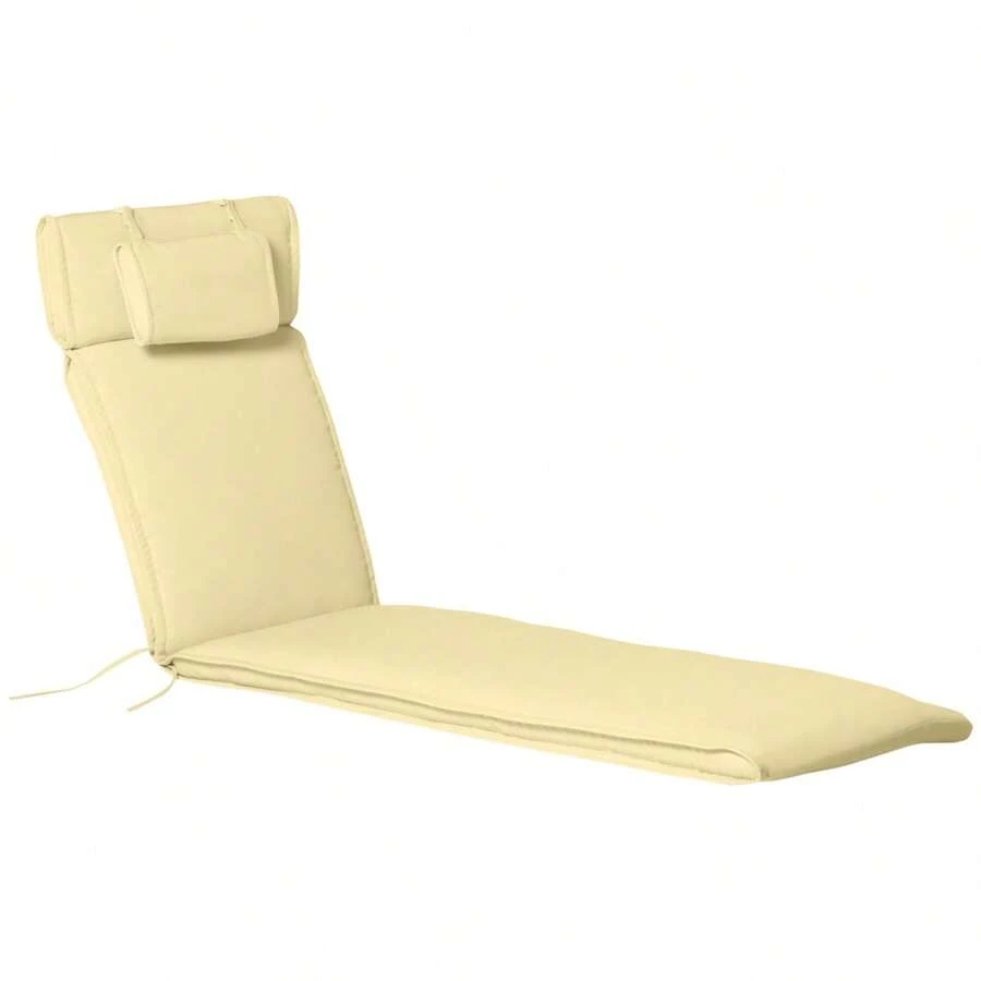 Outsunny Reclining Garden Chair With Headrest, Polyester Fiber Cotton Cream White 198x53x5cm On Site